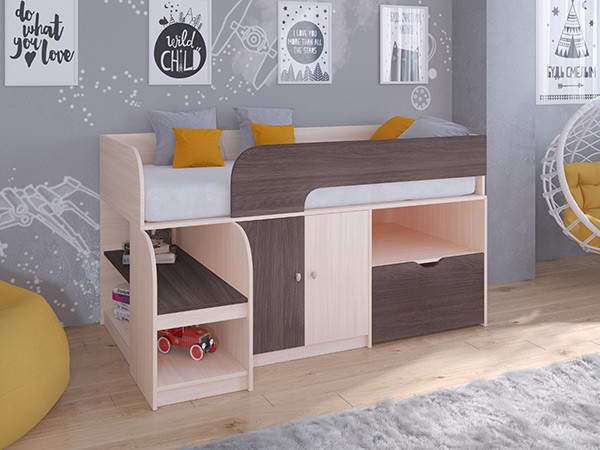 Кровать чердак Астра 9 V4 Дуб молочный/Дуб Шамони