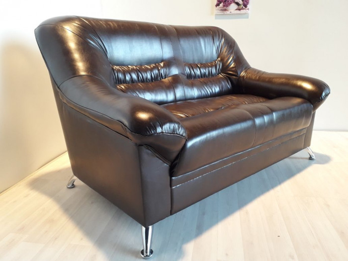 Диван кожаный коричневый, прямой 2-х местный, для дома, офиса, гостиной, кабинета Карелия