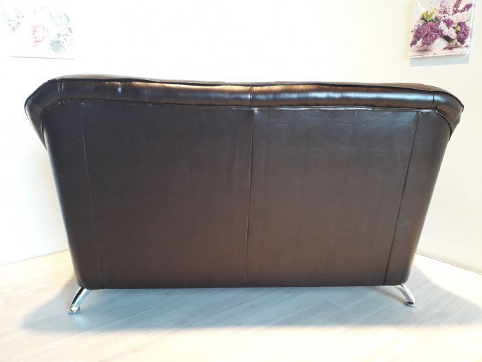 Диван кожаный коричневый, прямой 2-х местный, для дома, офиса, гостиной, кабинета Карелия