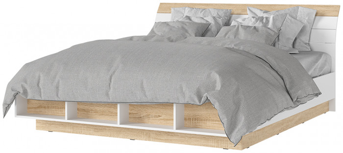 САНСА КР-03 Кровать 1.8х2.0 Фасад ДУБ СОНОМА/Корпус БЕЛЫЙ,ДУБ СОНОМА