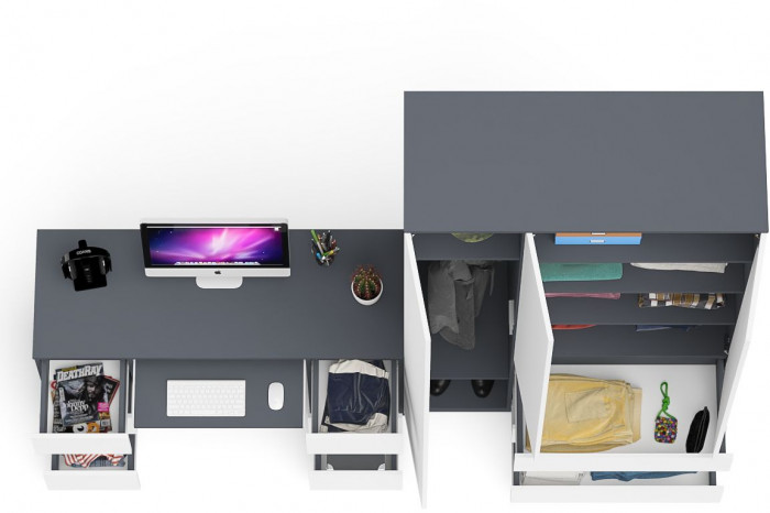 Мори компьютерный стол МС-2 + Шкаф МШ1200.1, графит/белый