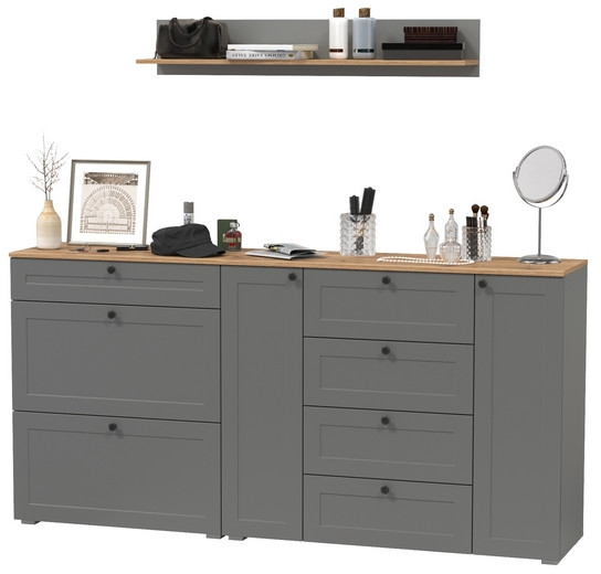 Остин Прихожая 68, цвет серый графит/дуб крафт золотой, ШхГхВ 200х41,9х160 см., универсальная сборка