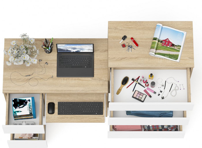 Мори Стол компьютерный МС-6 левый + Комод МК700.5, цвет дуб сонома/белый, ШхГхВ 160,4х50х114 см., выдвижные ящики слева, НЕ универсальная сборка