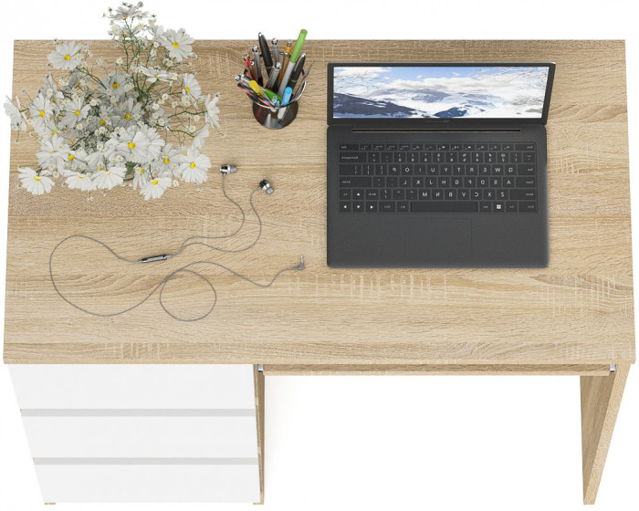 Мори Стол компьютерный МС-6 левый, цвет дуб сонома/белый, ШхГхВ 90х50х76,6 см., выдвижные ящики слева, НЕ универсальная сборка