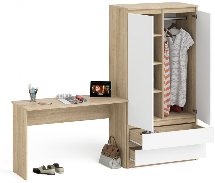 Мори Стол письменный МСП1200.1 + Шкаф МШ900.1, цвет дуб сонома/белый, ШхГхВ 210,8х50,4х179,6 см., универсальная сборка