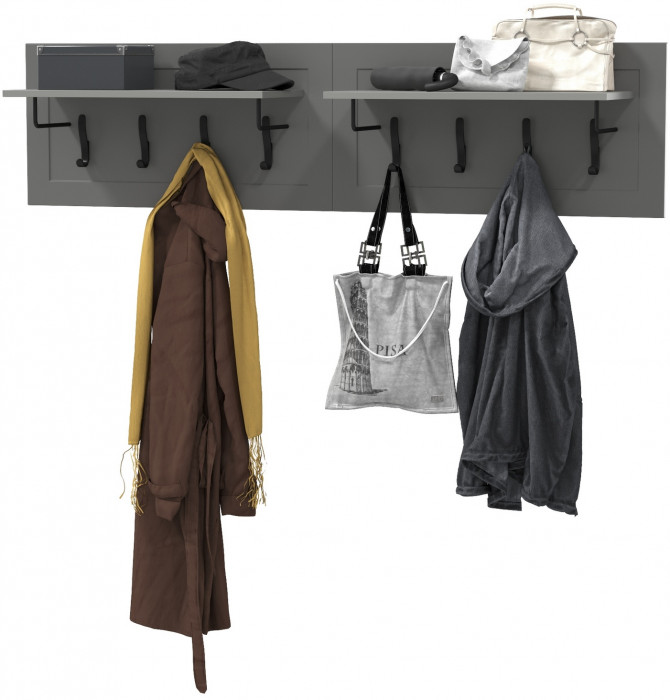 Остин 15.12 Вешалка + 15.12 Вешалка, цвет серый графит, ШхГхВ 159,4х29,6х39,7 см.