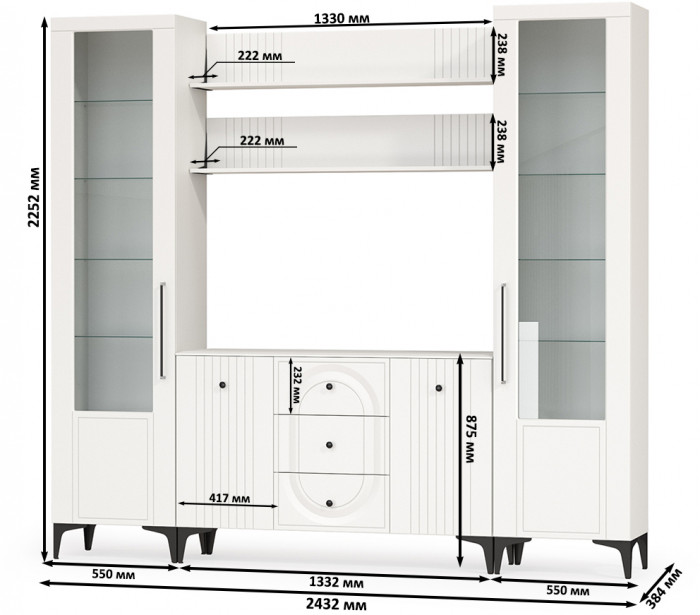 Валенсия Гостиная № 101, ЛДСП белый шагрень/МДФ белый шагрень