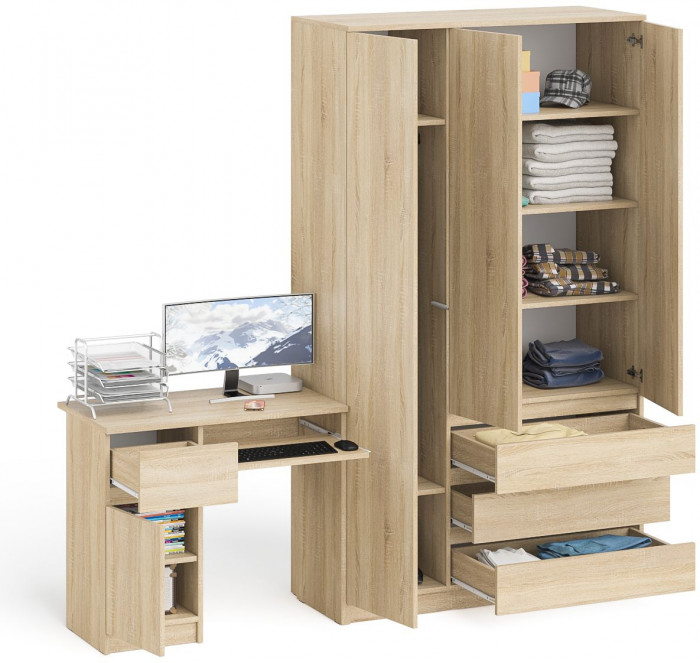 Мори компьютерный стол МС-1 левый + Шкаф МШ1200.1, дуб сонома