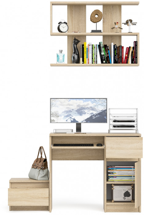 Мори компьютерный стол МС-1 правый + Тумба ТМП400.1 + Полка 900, дуб сонома