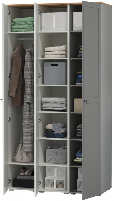 Остин 13.225 Шкаф-пенал 3 шт., белый шагрень/серый графит/дуб крафт золотой