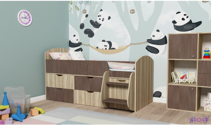 Кровать-чердак Малыш 7 (Белое дерево/Ирис)