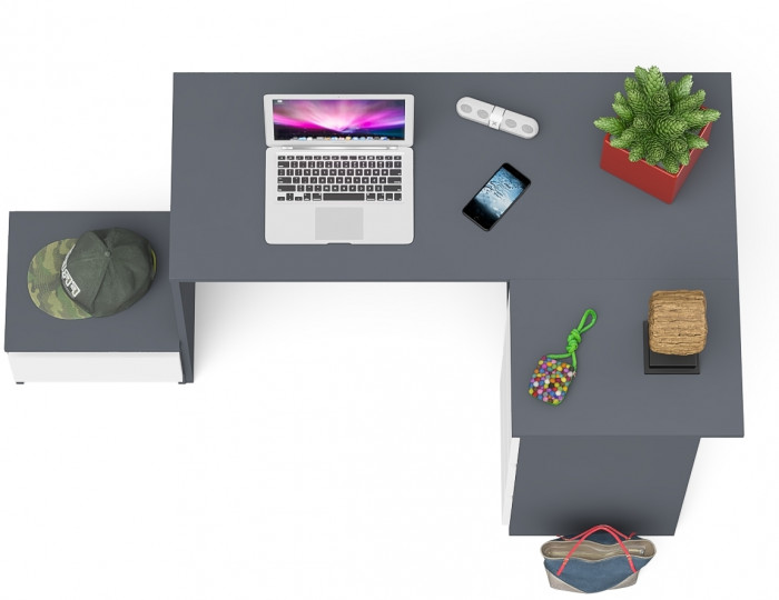 Мори Стол компьютерный МС-16 правый + Тумба ТМП400.1, цвет графит/белый, ШхГхВ 164,8х84,9х76,6 см., выдвижные ящики справа, НЕ универсальная сборка