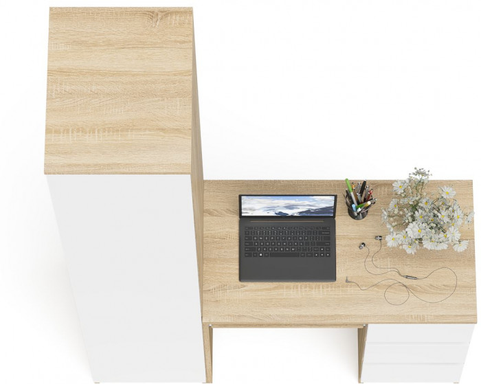 Мори Стол компьютерный МС-6 правый + Пенал МШ400.1, цвет дуб сонома/белый, ШхГхВ 130,4х50,4х209,6 см., выдвижные ящики справа, НЕ универсальная сборка