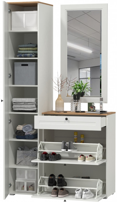 Остин Прихожая 22, цвет белый шагрень/дуб крафт золотой, ШхГхВ 120х54,3х229,6 см., универсальная сборка