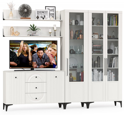 Валенсия Гостиная № 116, цвет ЛДСП белый шагрень/МДФ белый шагрень, ШхГхВ 272,3х38,4х225,2 см., универсальная сборка