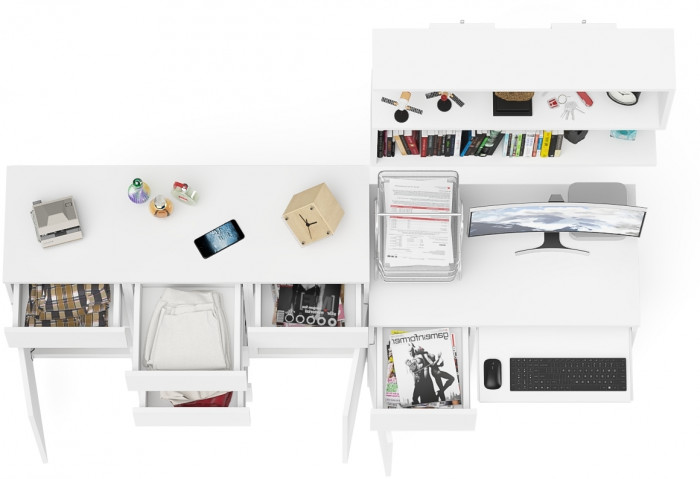 Мори компьютерный стол МС-1 левый + Комод МК1200.4 + Полка 900, белый