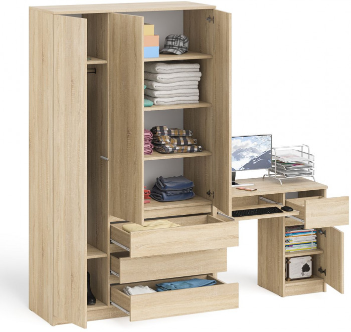 Мори компьютерный стол МС-1 правый + Шкаф МШ1200.1, дуб сонома