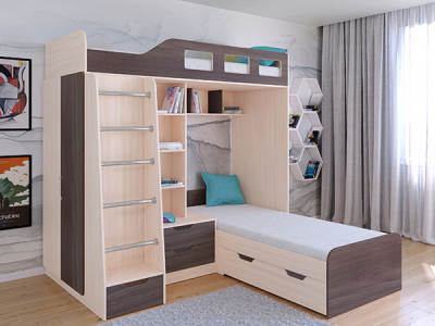 Кровать двухъярусная Астра 4 Дуб молочный/Дуб шамони