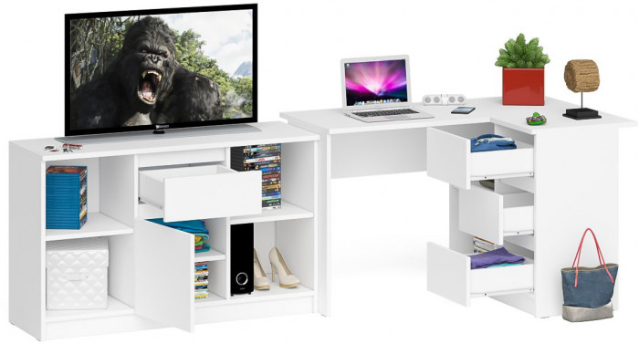Мори Стол компьютерный МС-16 правый + Тумба МТВ1204.1, цвет белый, ШхГхВ 244,8х84,9х76,6 см., выдвижные ящики справа, НЕ универсальная сборка