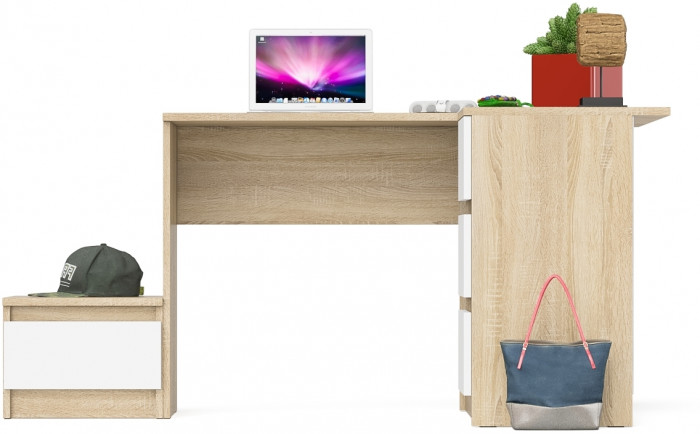 Мори компьютерный стол МС-16 правый + Тумба ТМП400.1, дуб сонома/белый