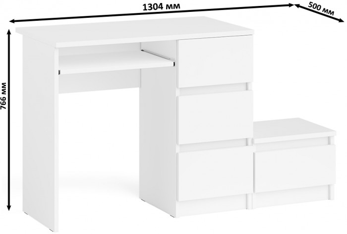 Мори компьютерный стол МС-6 правый + Тумба ТМП400.1, белый