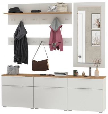 Октава Прихожая 41, белый шагрень/дуб крафт золотой/фасады МДФ белый шагрень