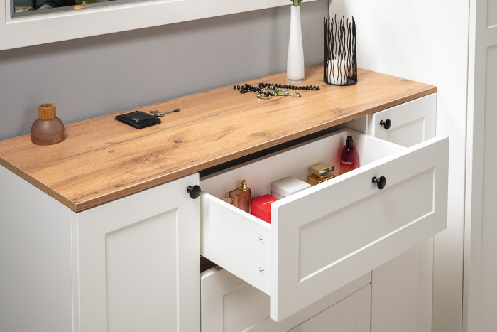 Остин 11.53 Кровать + ортопед + 16.221 Комод, белый шагрень/дуб крафт золотой