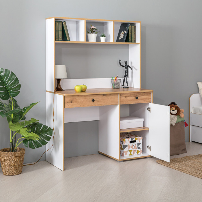 Вуди Компоновка № 37, цвет белый премиум/дуб крафт золотой/саванна латте, сп. м. 900х2000 мм., б/м, основание есть, матрас высотой до 200 мм.