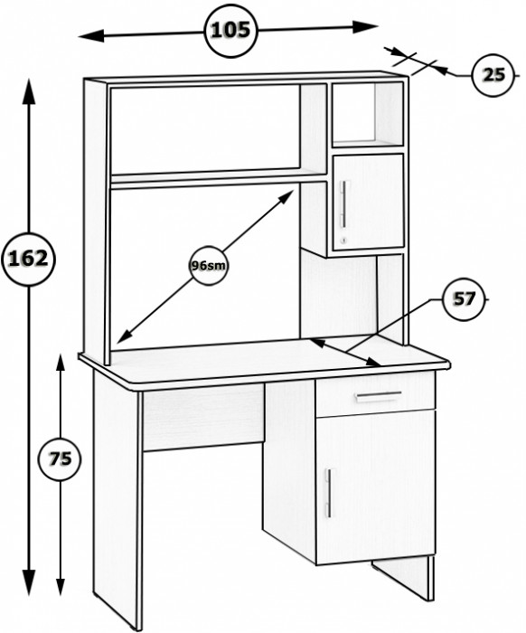 Стол письменный с надстройкой С-МД-1-09Н, цвет ясень шимо светлый/ясень шимо тёмный, ШхГхВ 105х57х162 см., НЕ универсальная сборка