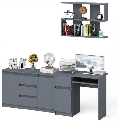 Мори Стол компьютерный МС-1 левый + Комод МК1200.3 + Полка 900, цвет графит, ШхГхВ 210,4х50х209,6 см., НЕ универсальная сборка