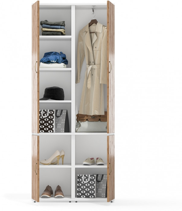 Лидер-8 Модуль Пенал МД 21Б + Пенал МД 22Б, цвет белый шагрень/крафт золото, ШхГхВ 80х37,5х190 см., универсальная сборка