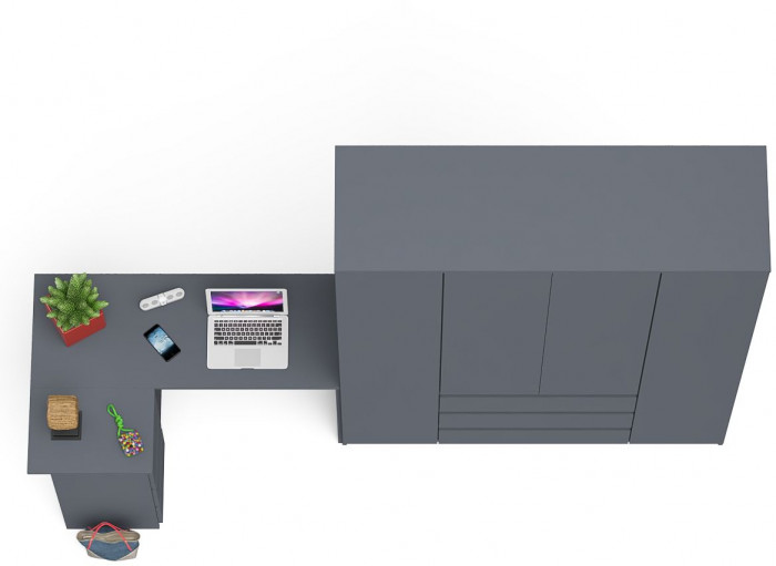 Мори Стол компьютерный МС-16 левый + Шкаф МШ1600.1, цвет графит, ШхГхВ 284,8х84,9х209,6 см., выдвижные ящики слева, НЕ универсальная сборка