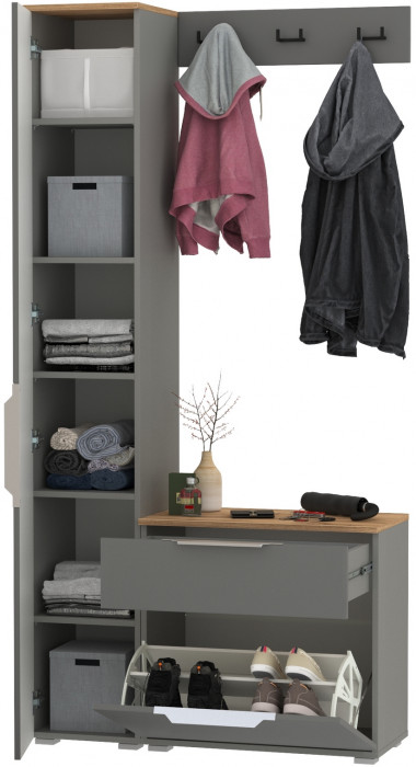 Октава Прихожая 15, серый графит/дуб крафт золотой/фасады МДФ серый графит