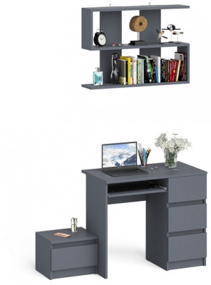Мори Стол компьютерный МС-6 правый + Тумба ТМП400.1 + Полка 900, цвет графит, ШхГхВ 130,4х50х209,6 см., НЕ универсальная сборка