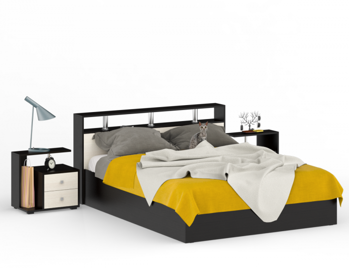 Камелия Кровать 1600 + две тумбы, венге/дуб лоредо