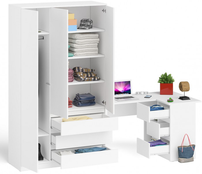 Мори компьютерный стол МС-16 правый + Шкаф МШ1200.1, белый