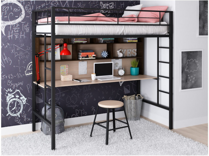 Кровать-чердак Севилья 1.2 (Венге / Дуб молочный, Серый)