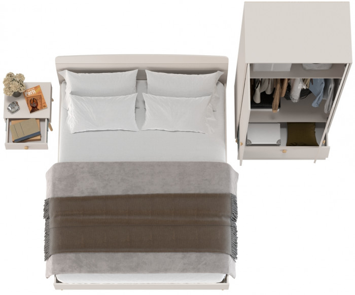 Афина Спальня Кровать 1600 + Шкаф 2-х дверный + Тумба, цвет кашемир серый, 164,6х210,2х95,6 + 90,3х56,3х220 + 45х37х45 см., 1600х2000, б/м, осн. есть