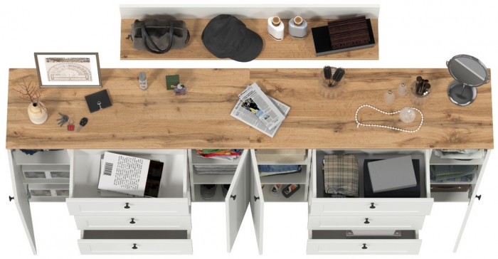 Остин Прихожая 70, цвет белый шагрень/дуб крафт золотой, ШхГхВ 240х41,9х160 см.