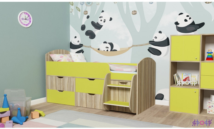 Кровать-чердак Малыш 7 (Дуб молочный/Оранжевый)