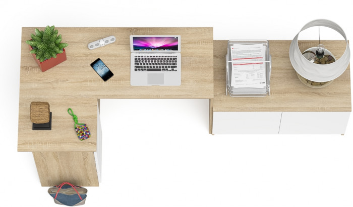 Мори Стол компьютерный МС-16 левый + Тумба МА900.1, цвет дуб сонома/белый, ШхГхВ 214,8х84,9х76,6 см., выдвижные ящики слева, НЕ универсальная сборка