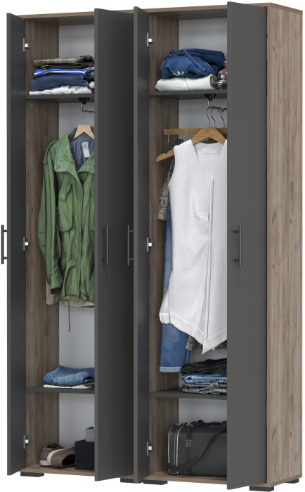 Два шкафа для одежды Домино 2-3430дкт/граф цвет дуб крафт табачный/графит, ШхГхВ 120х36х202 см.