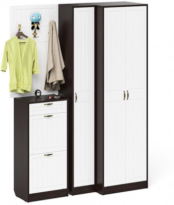 Прихожая П-6 Компоновка № 30, венге/фасады МДФ белое дерево фрезеровка прованс