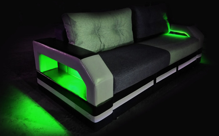 СПБ Диван еврокнижка Манчестер с подсветкой,160 рогожка серая НПБ