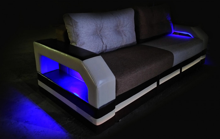 СПБ Диван еврокнижка Манчестер с подсветкой,160 рогожка серая НПБ