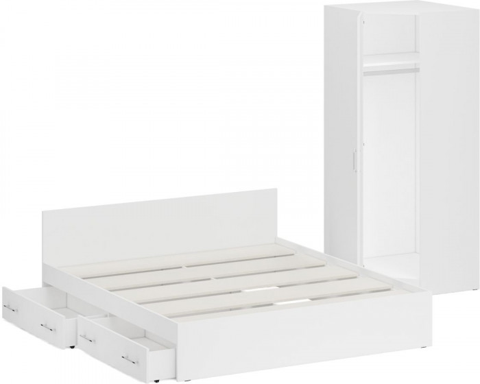 Кровать с ящиками 1800 + угловой шкаф Стандарт, белый