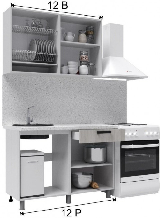 Кухонный гарнитур Танго 1,2м Дуб шале серебро/Дуб шале мореный