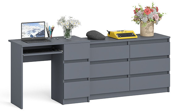 Мори компьютерный стол МС-6 правый + Комод МК1200.6, графит