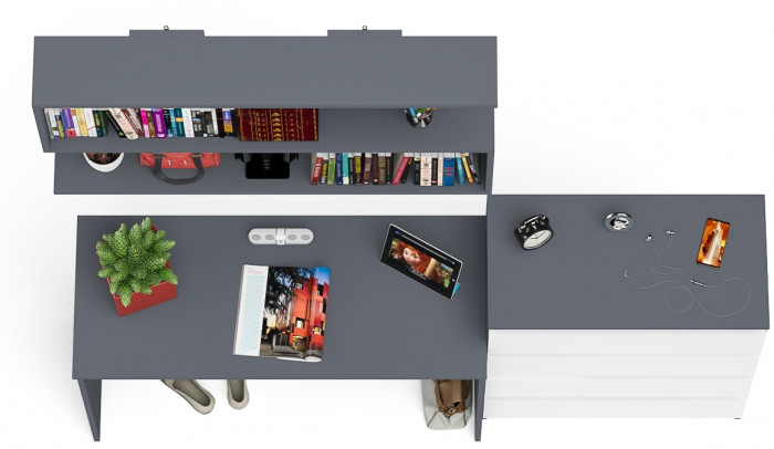 Мори письменный стол МСП1200.1 + Комод МК800.4 + Полка 1200, графит/белый