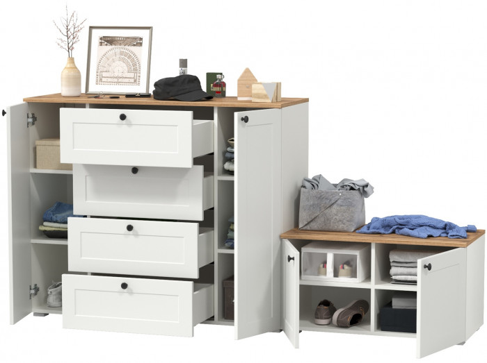 Остин 16.221 Комод + 13.257 Тумба, белый шагрень/дуб крафт золотой